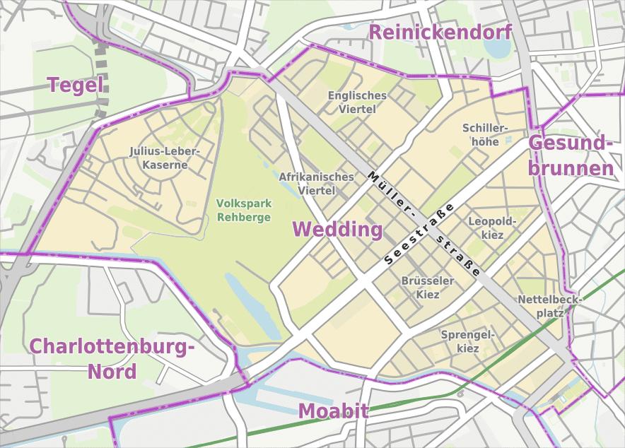 Ortsteil Wedding. Karte: Alexrk2, using Openstreetmap, CC BY-SA 3.0 Wikimedia