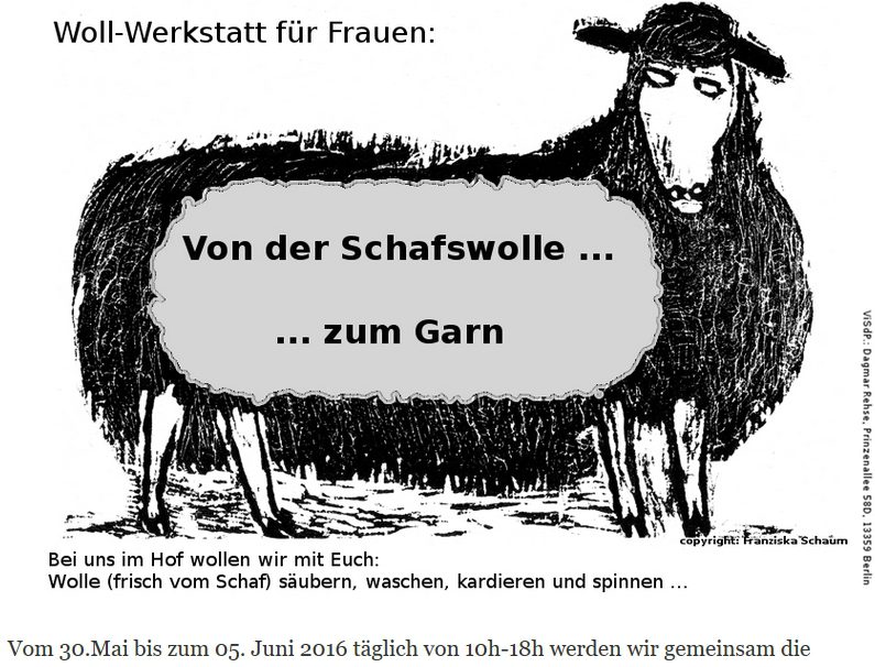 Einladung zu "Wolle zu Garn". Grafik: handgewebt in Berlin.