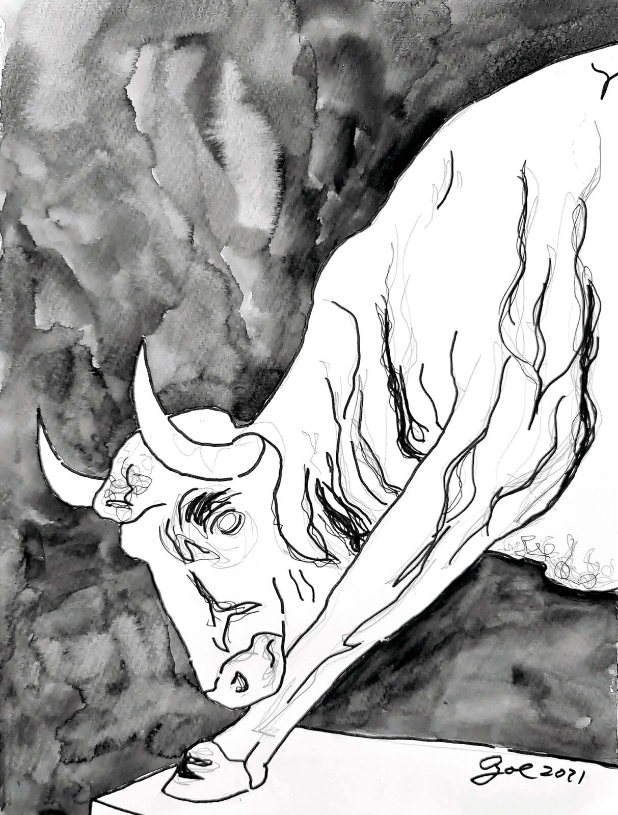 Zeichnung: Der weiße Stier vom Humboldthain