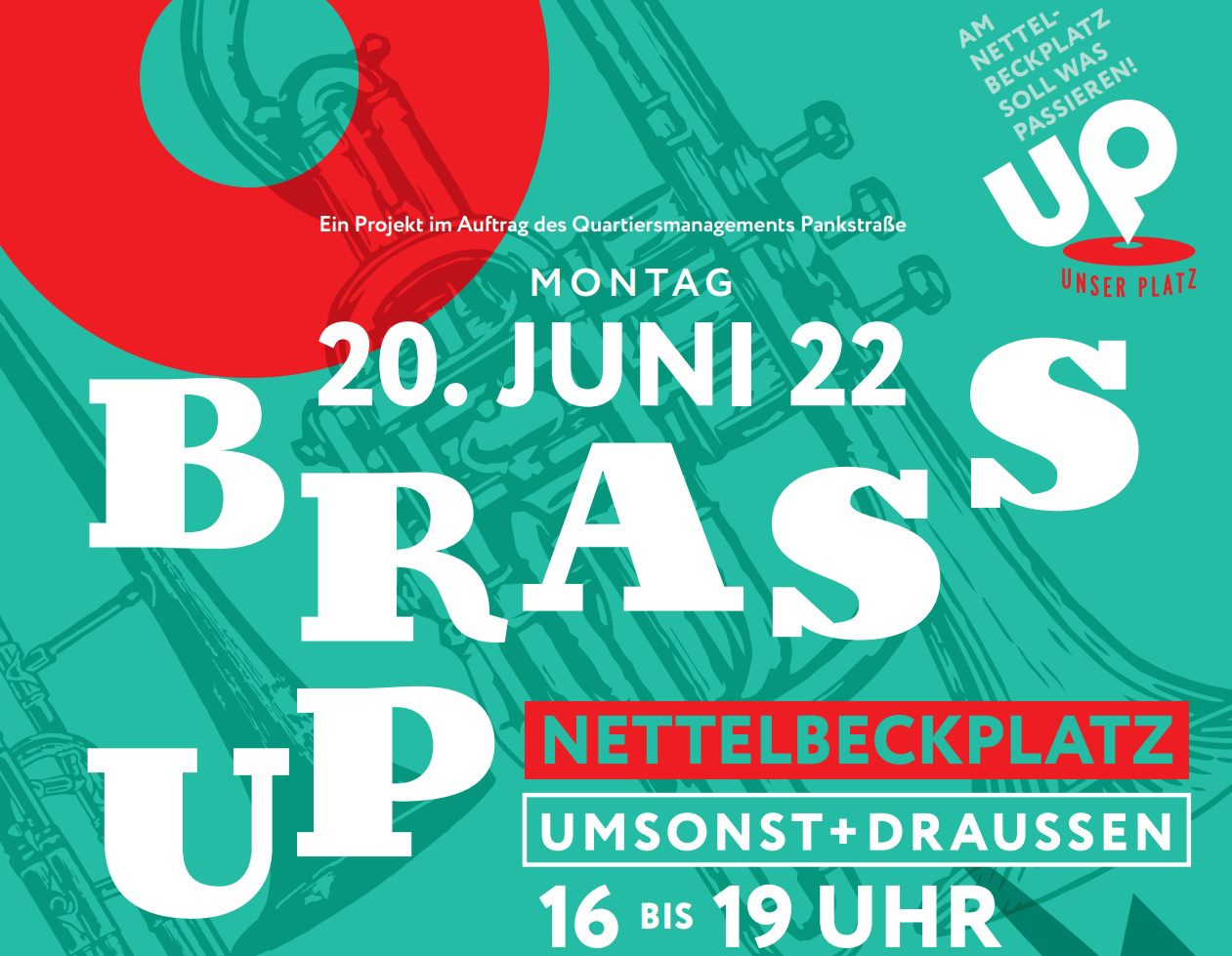 Plakat für Brass up auf dem Nettelbeckplatz
