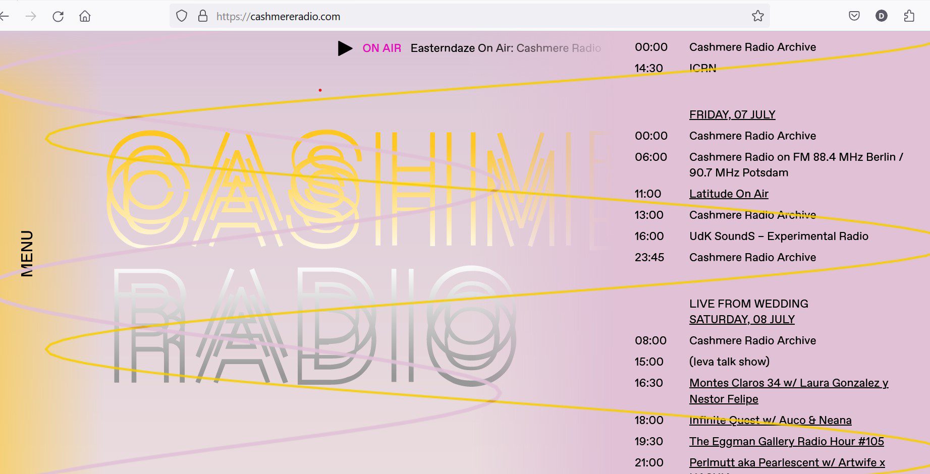 Screenshot von der Webseite des Cahmere Radios - mit Sendeplan für die nächsten Tage. Repro: Weddingweiser