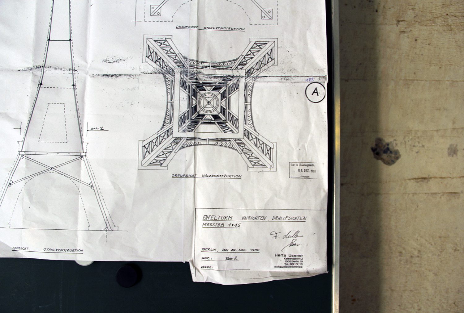 Der Bauplan für den Weddinger Eiffelturm. Foto: Hensel