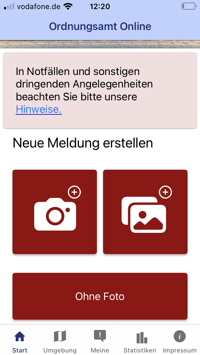 Startseite der App. Sceenshot. Rolf Fischer